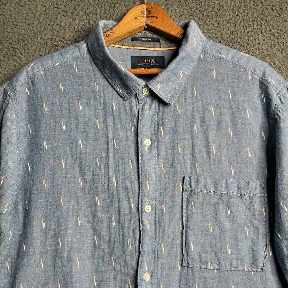 Roark Blue Button-Down Shirt with Ivory Dash Stitching